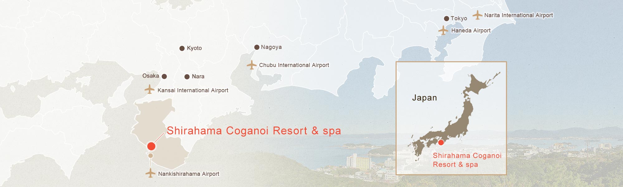 70 minutes from Tokyo · Haneda Airport. 100 minutes by car from Kansai International Airport.